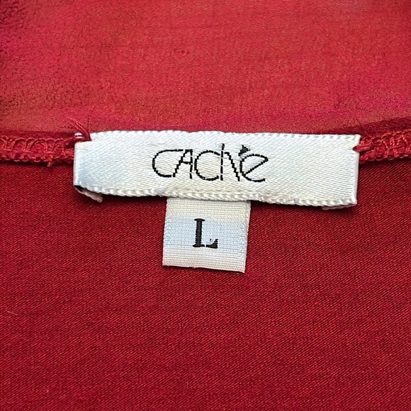 Cache Red Faux Suede Surplice Wrap Top with Ruffle Trim Sz L - Picture 10 of 12